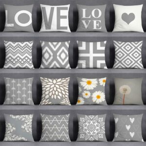 2022 New Gray Lumbar Pillows Case 45X45cm Polyester Geometry Leaf Floral Stripes Plaids Print Sofa Throw Pillows Boho Decor Home Gối bãi biển