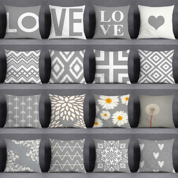 2022 New Gray Lumbar Pillows Case 45X45cm Polyester Geometry Leaf Floral Stripes Plaids Print Sofa Throw Pillows Boho Decor Home Gối bãi biển 2