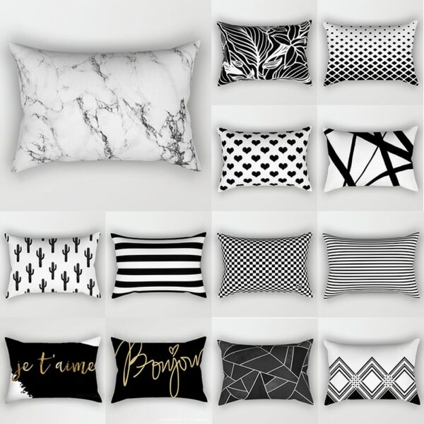 30x50cm Marble Geometric Polyester Pillowcase Living Room Sofa Chair Heart Line Cushion Cover Black White Love Home Decoration Gối bãi biển 4
