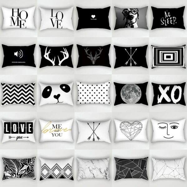 30x50cm Marble Geometric Polyester Pillowcase Living Room Sofa Chair Heart Line Cushion Cover Black White Love Home Decoration Gối bãi biển 2