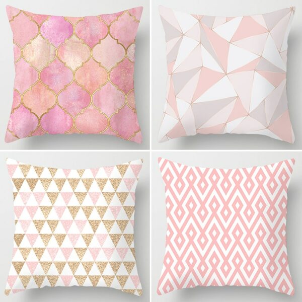 3pcs Pink Flower Feather Polyester Cushion Cover Living Room Sofa Home Decoration 45x45cm Leaves Plant Marble Waist Pillow Case Gối bãi biển 5