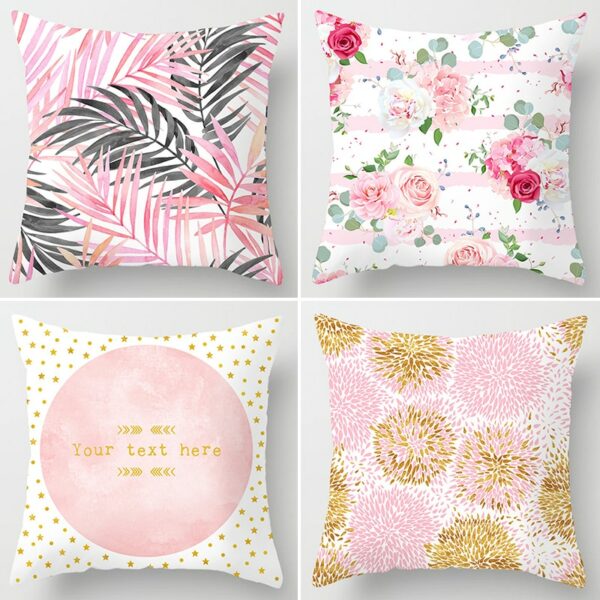 3pcs Pink Flower Feather Polyester Cushion Cover Living Room Sofa Home Decoration 45x45cm Leaves Plant Marble Waist Pillow Case Gối bãi biển 6