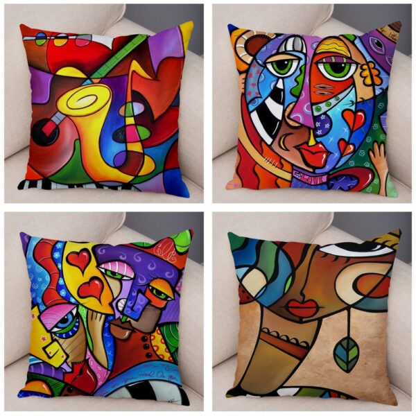 45x45cm Abstract Painting Nordic Style Colorful Cartoon Girlcushion for Sofa Home Cover Decoration Pillowcase Gối bãi biển 3