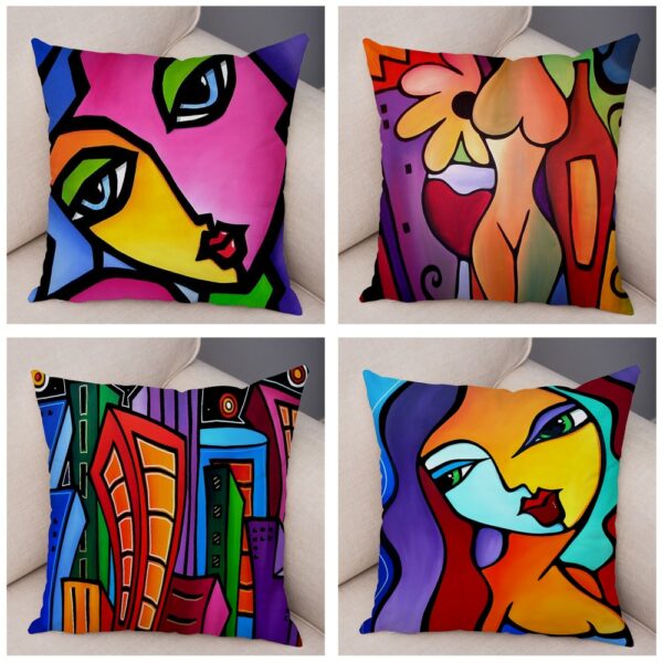 45x45cm Abstract Painting Nordic Style Colorful Cartoon Girlcushion for Sofa Home Cover Decoration Pillowcase Gối bãi biển 5