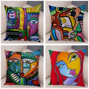 45x45cm Abstract Painting Nordic Style Colorful Cartoon Girlcushion for Sofa Home Cover Decoration Pillowcase Gối bãi biển