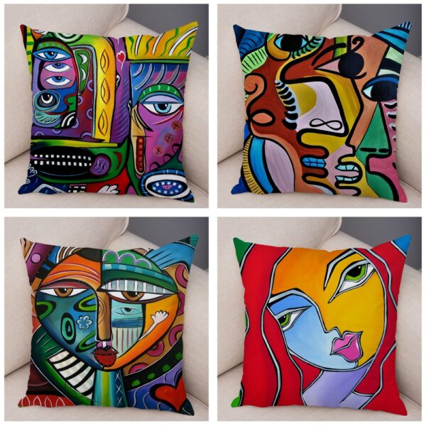 45x45cm Abstract Painting Nordic Style Colorful Cartoon Girlcushion for Sofa Home Cover Decoration Pillowcase Gối bãi biển 2