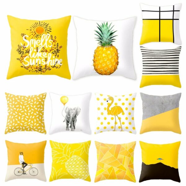45x45cm Fashion Cute Yellow Pattern Print Pillowcase Lumbar Chair Sofa Seat/Back Polyester Cushion Cover Home Decor Pillow Case Gối bãi biển 4