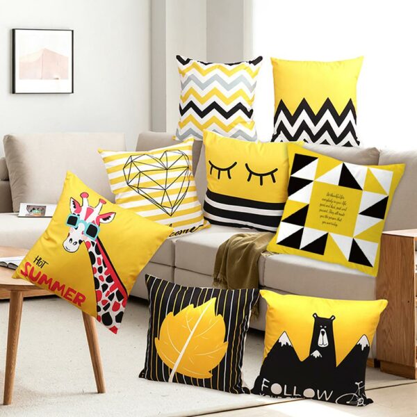45x45cm Fashion Cute Yellow Pattern Print Pillowcase Lumbar Chair Sofa Seat/Back Polyester Cushion Cover Home Decor Pillow Case Gối bãi biển 2