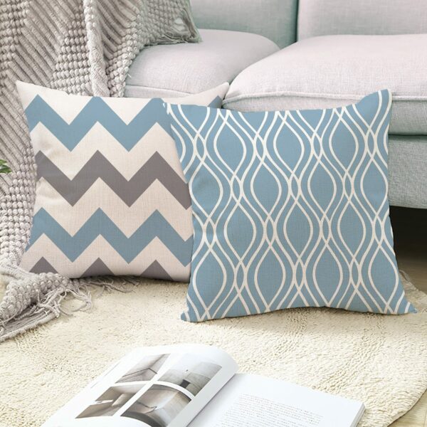45x45cm Lake Blue White Geometric Polyester Pillowcase Sofa Cushion Cover Home Decoration Pillows Case Gối bãi biển 5