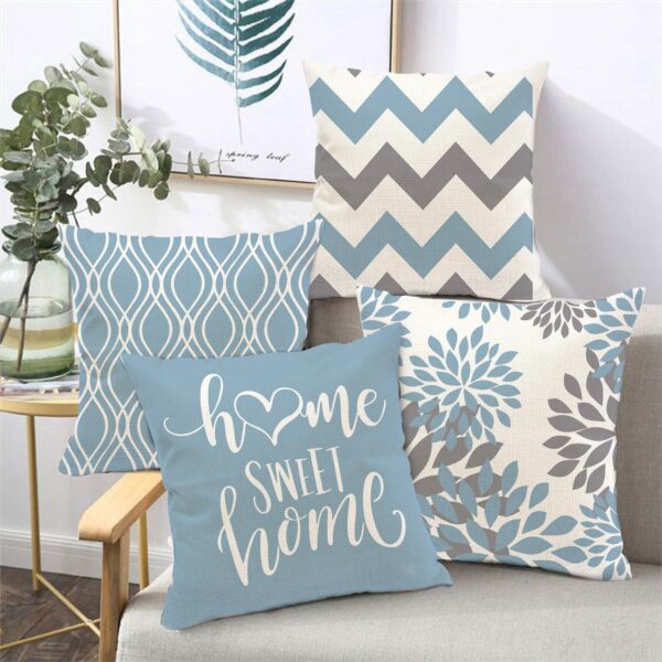 45x45cm Lake Blue White Geometric Polyester Pillowcase Sofa Cushion Cover Home Decoration Pillows Case Gối bãi biển 2