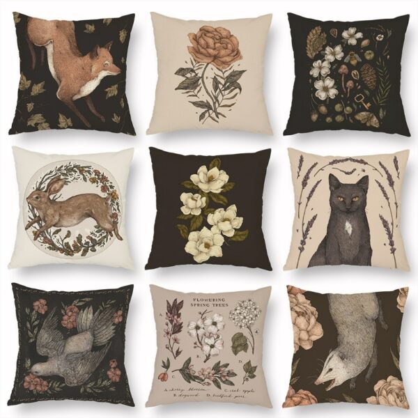 45x45cm Retro Flower Animals Print Pillowcase Cozy Polyester Sofa Chairs Seat/Back Cushion Cover Home Decor Throw Pillows Case Gối bãi biển 2