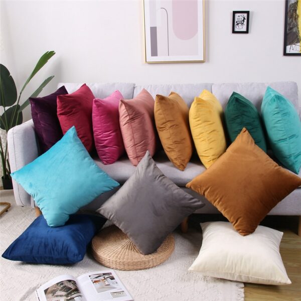 45x45cm Solid Color Luxury Velvet Throw Pillow Case Sofa Car Seat/Back Lumbar Cushion Cover Home Decor Bed Soft Pillowcase Gối văn phòng 2