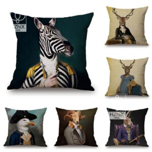 Abstract Nordic Fashion Animal Rabbit Zebra Giraffe Elephant Deer Pug Horse Cushion Cover Sofa Decorative Funny Pillowcase Decor Gối bãi biển
