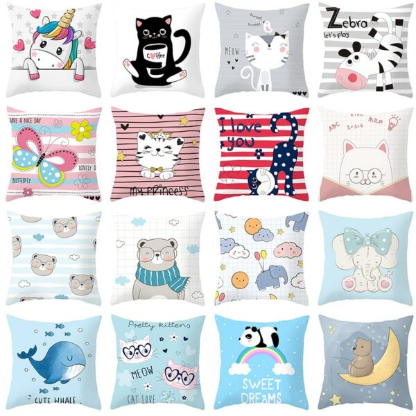 Cartoon Animal World Printing Pillowcase Single Print Sofa Cushion Case Cute Dog Whale Decor Cushion Cover For Child’s Bedroom Gối bãi biển 2