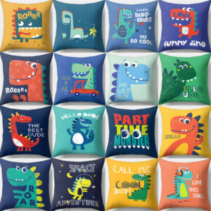 Cartoon Dinosaur Letter Printing Pillowcase Single Print Sofa Cushion Case Cute Dinosaur Decor Cushion Cover For Child’s Bedroom Gối bãi biển