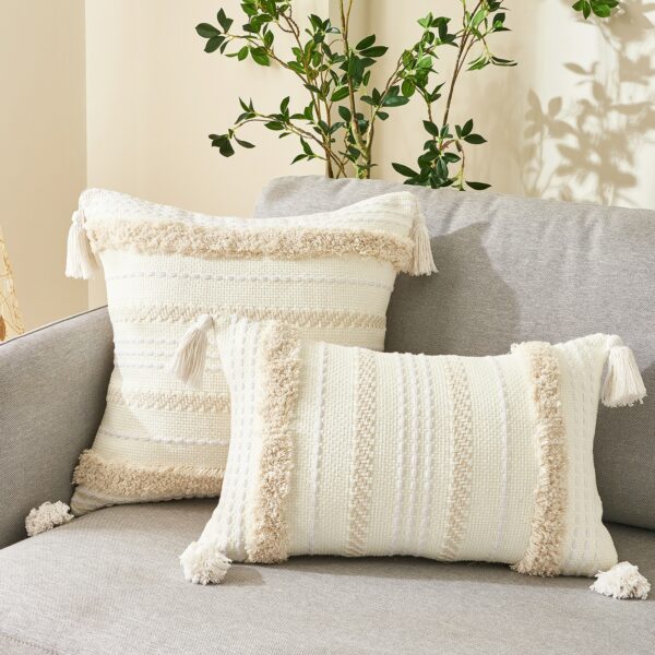 Cushion Cover Cotton Linen Tassel Pillowcase Tufted Beige Decorative Fashionable Throw Pillow Cushion for Sofa Bed Home 45x45cm Gối bãi biển 6