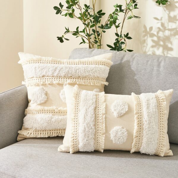 Cushion Cover Cotton Linen Tassel Pillowcase Tufted Beige Decorative Fashionable Throw Pillow Cushion for Sofa Bed Home 45x45cm Gối bãi biển 7