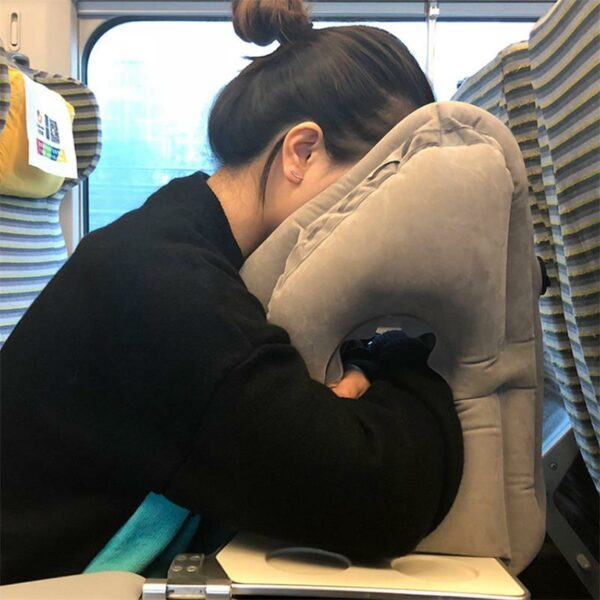 Inflatable Air Cushion Travel Pillow Headrest Chin Support Cushions for Airplane Plane Office Rest Neck Nap Pillows Gối bãi biển 3