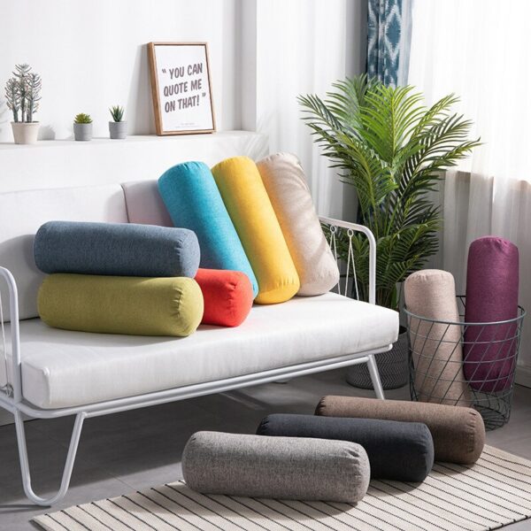 Linen Pillow Home Office Cylinder Waist Backrest Cushion for Sofa Chair Couch Bench Bed Throw Pillows Removable Christmas Gift Gối chụp ảnh 3