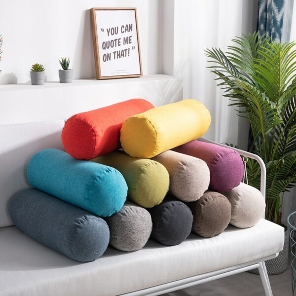 Linen Pillow Home Office Cylinder Waist Backrest Cushion for Sofa Chair Couch Bench Bed Throw Pillows Removable Christmas Gift Gối chụp ảnh 2