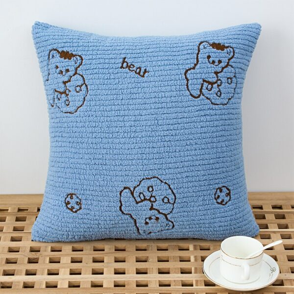 Nordic Corduroy Throw Cushion Cover Soft Fluffy Cute Bear Embroidery Pillow Case For Children’s Bedroom Sofa Home Decor Cojines Gối bãi biển 3