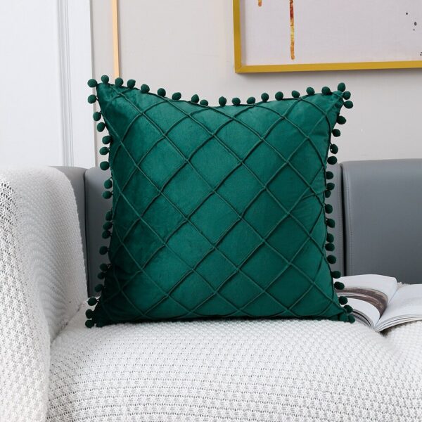Soft Pillow Lattice Turquoise Cushion Cover with PomPoms Solid Color Skin Friendly Pillow Case Decorative Pillows for Sofa Decor Gối bãi biển 6
